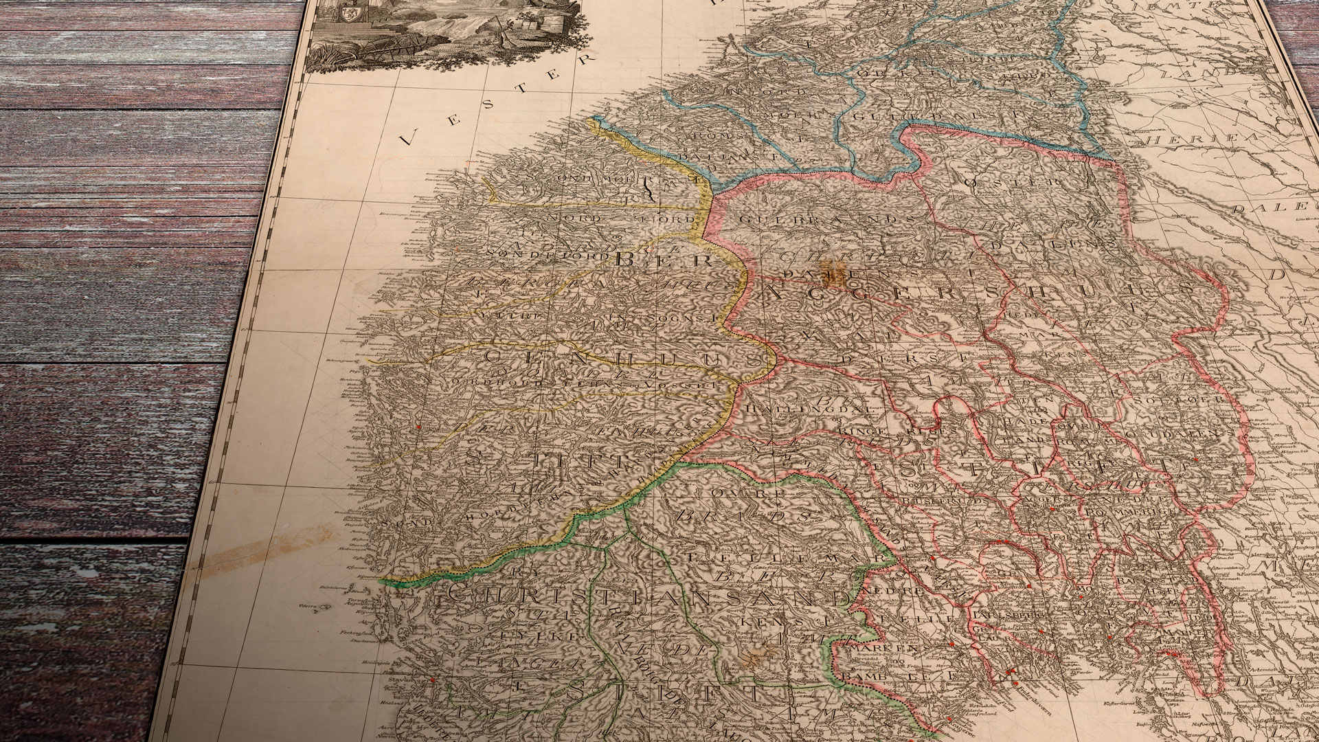 Utsnitt fra gammelt kart over Norge.